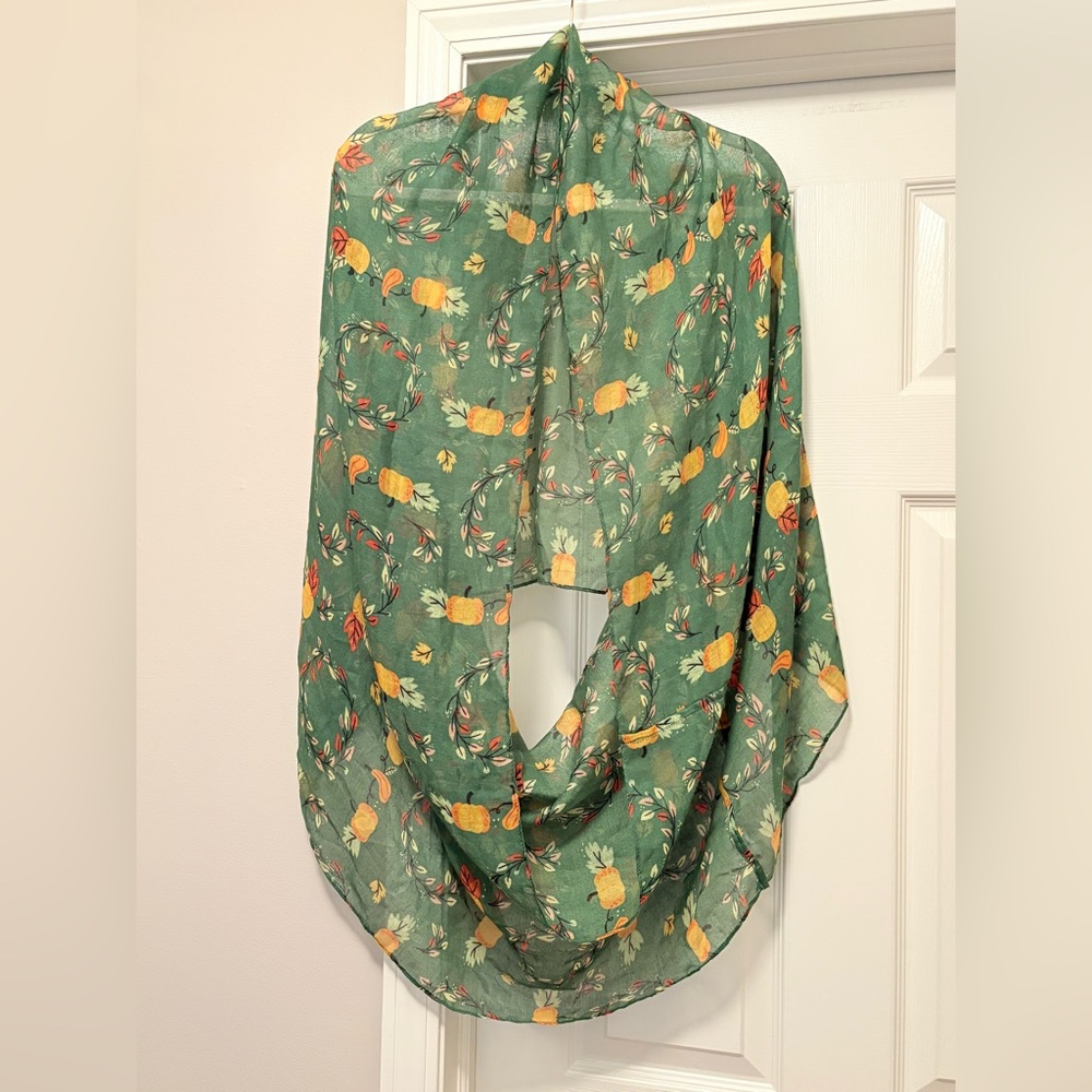 Floral Green Scarf with Yellow Accents